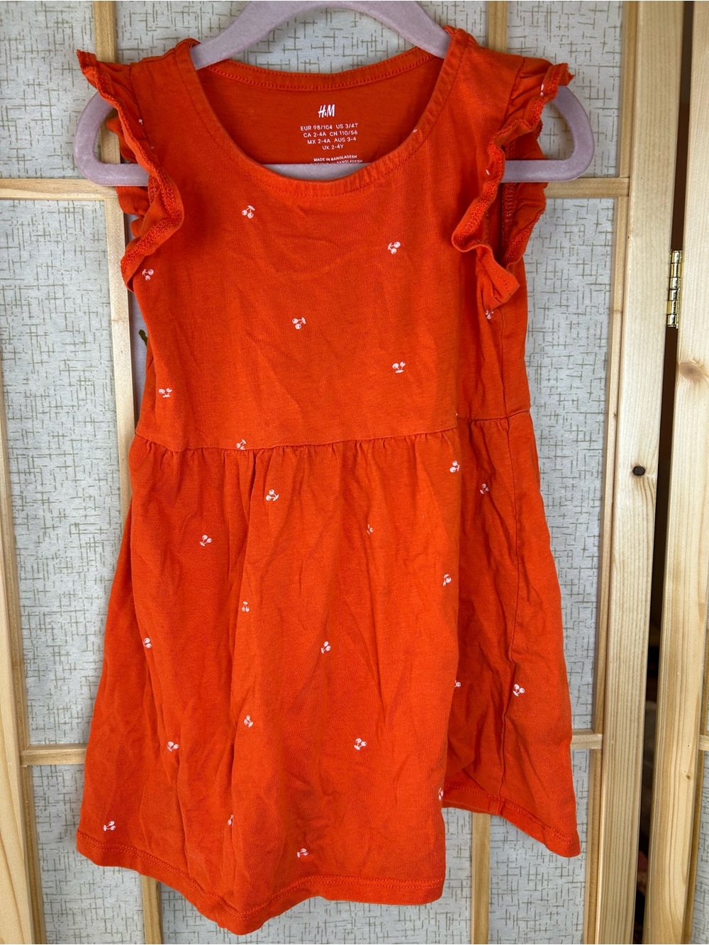 H&M Orange Cotton Dress with Tiny White Dot Accents